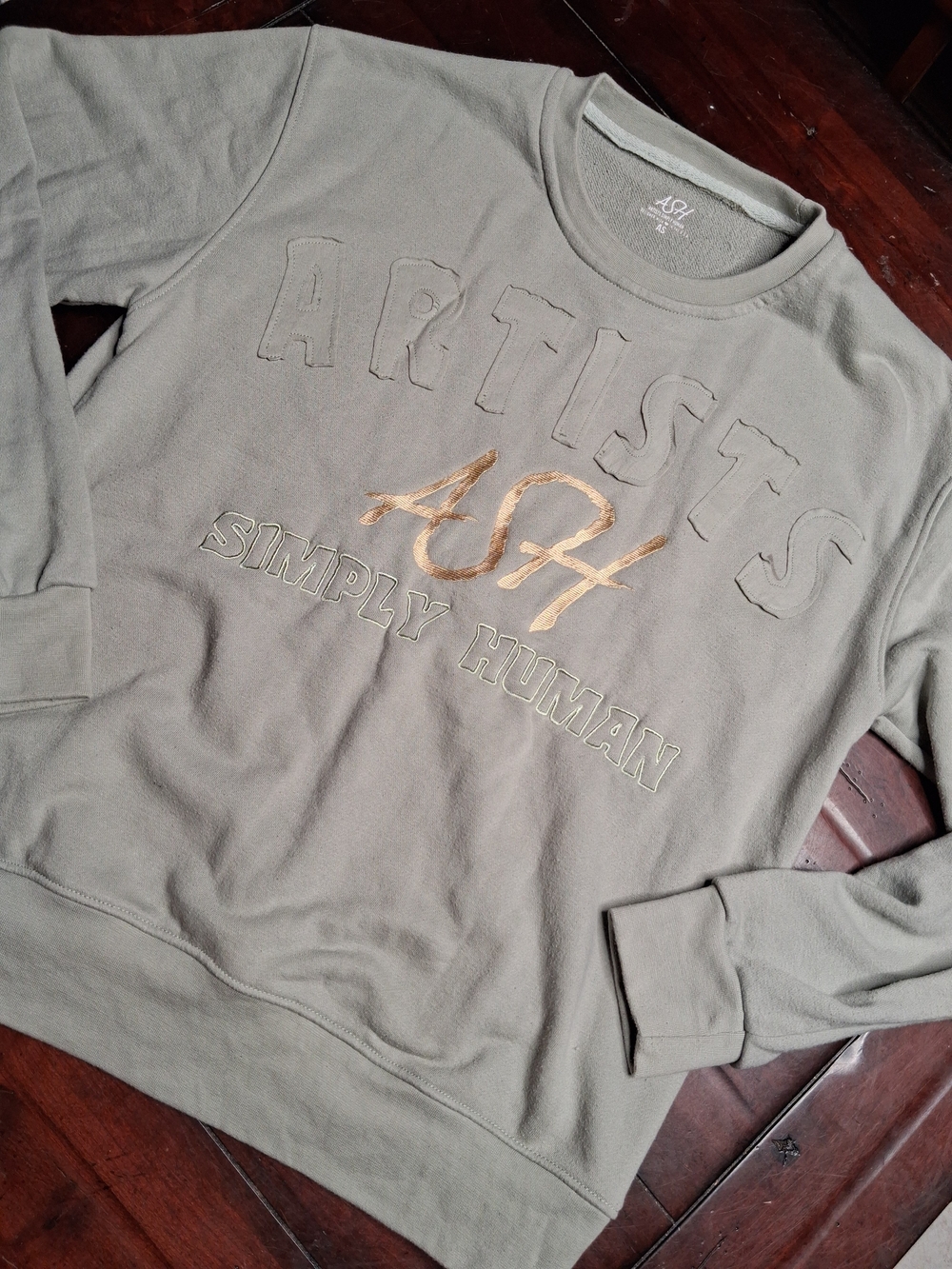 Ash Olive Crewneck Sweatshirt with Gold Script Logo